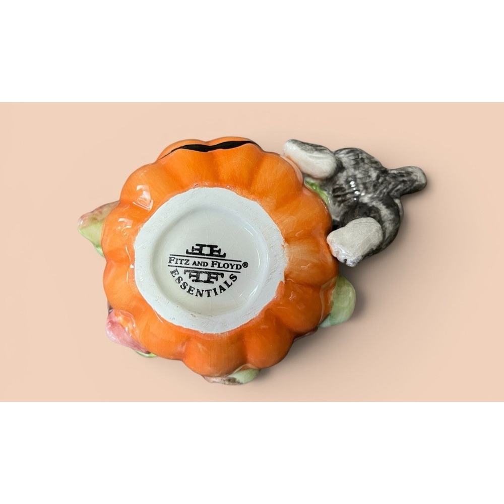 Fitz & Floyd Essentials Halloween Kitty Pumpkin Candle Holder Jar Jack-O-Lantern - Picture 12 of 12